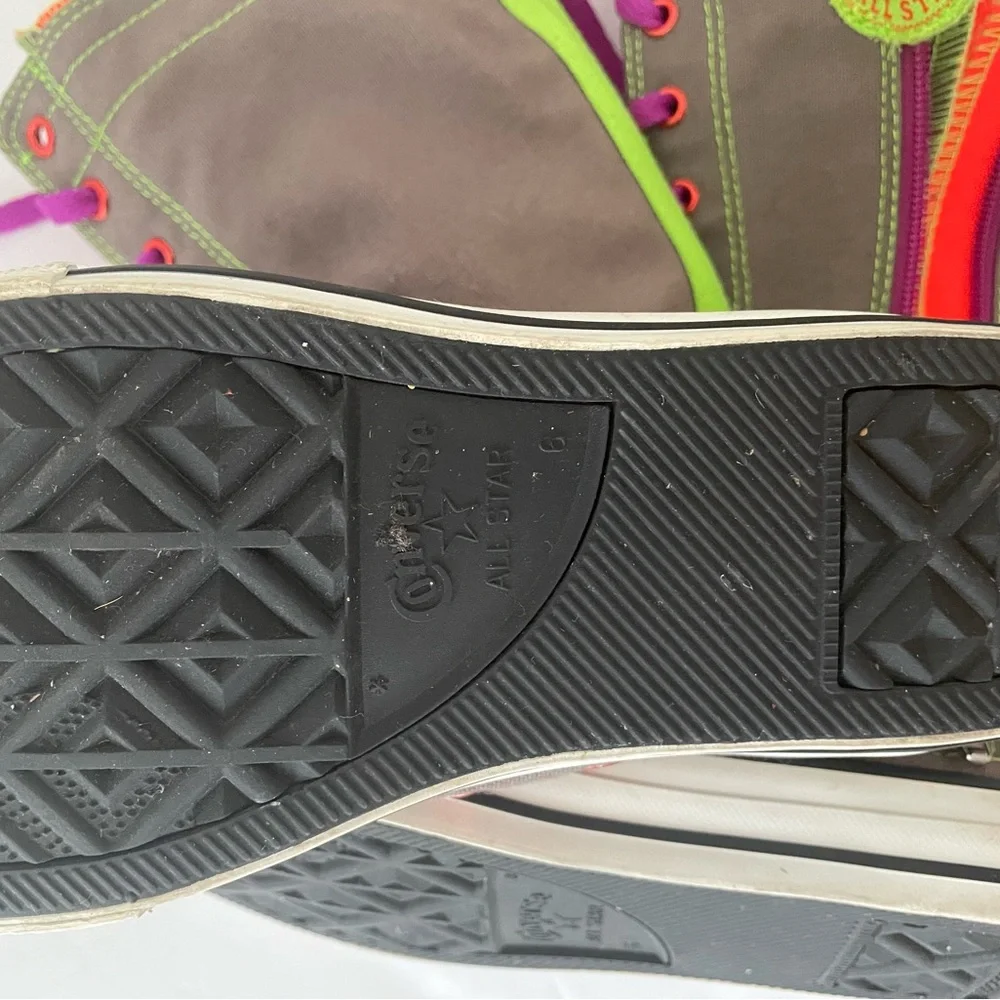 Gray and Green High-Top Sneakers with Purple Laces - Picture 13 of 14